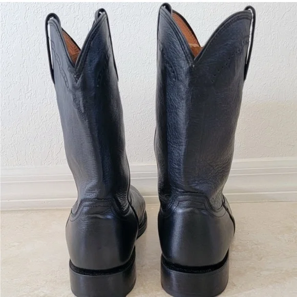 LUCCHESE Men's Lonestar Calf Round Toe Roper Boots In Black 10.5EE. - Picture 4 of 13